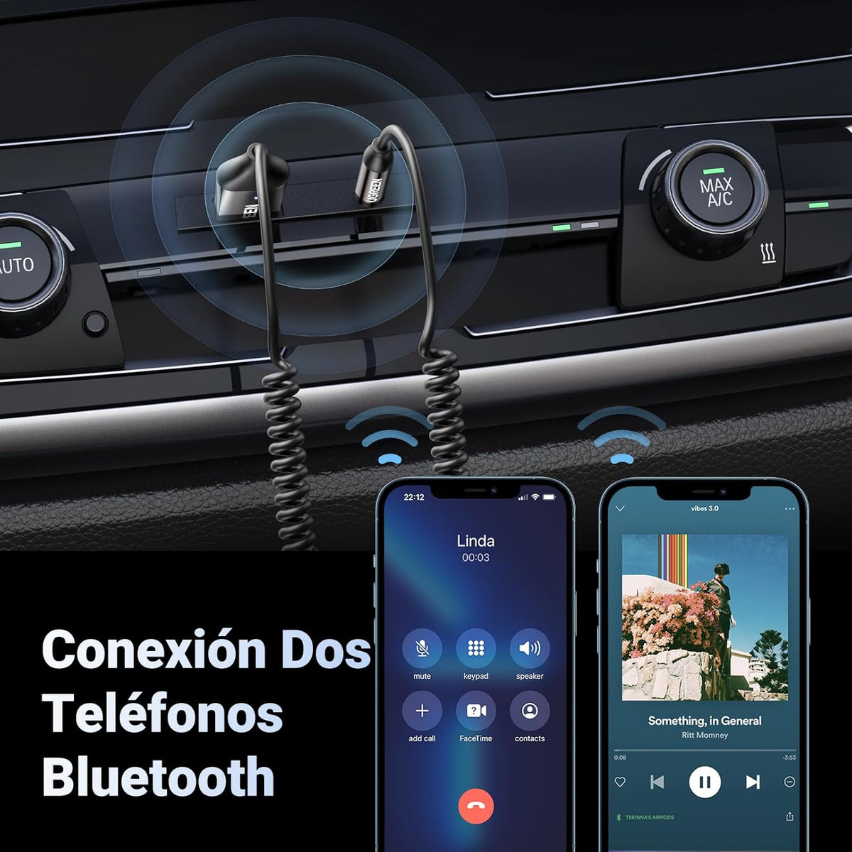 UGREEN Receptor Bluetooth 6.0 Jack AUX Adaptador USB Bluetooth Coche Gris