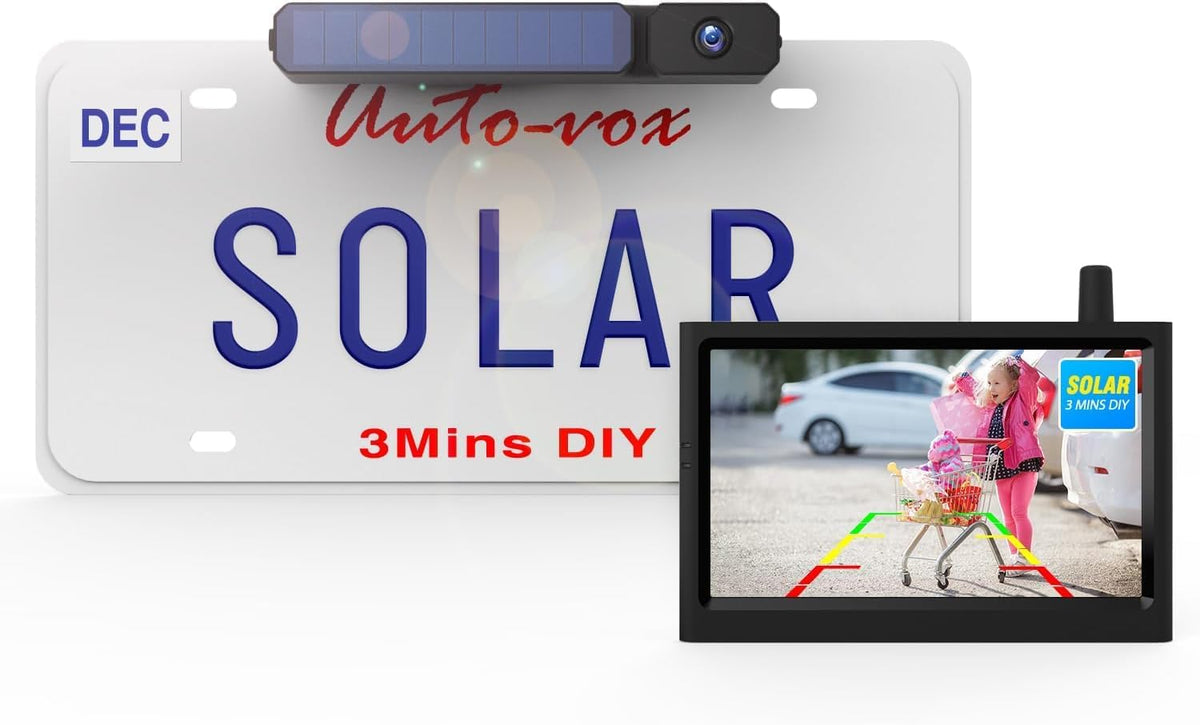 Solar Inalámbrico Cámara De Visión Trasera Del Coche, Cámara Marcha Atrás Con 5" Monitor, Señal Digital Duradera, Ip69K Impermeable Cámara Visión Trasera Coche Para, Ccaravana, Furgoneta