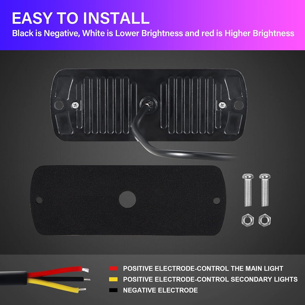 PICAA 2 Piezas Luces De Advertencia De Emergencia De Ámbar De 12 LED, Barra De Luz Estroboscópica Intermitente Peligro 12V 24V Para Coche Offroad Camión