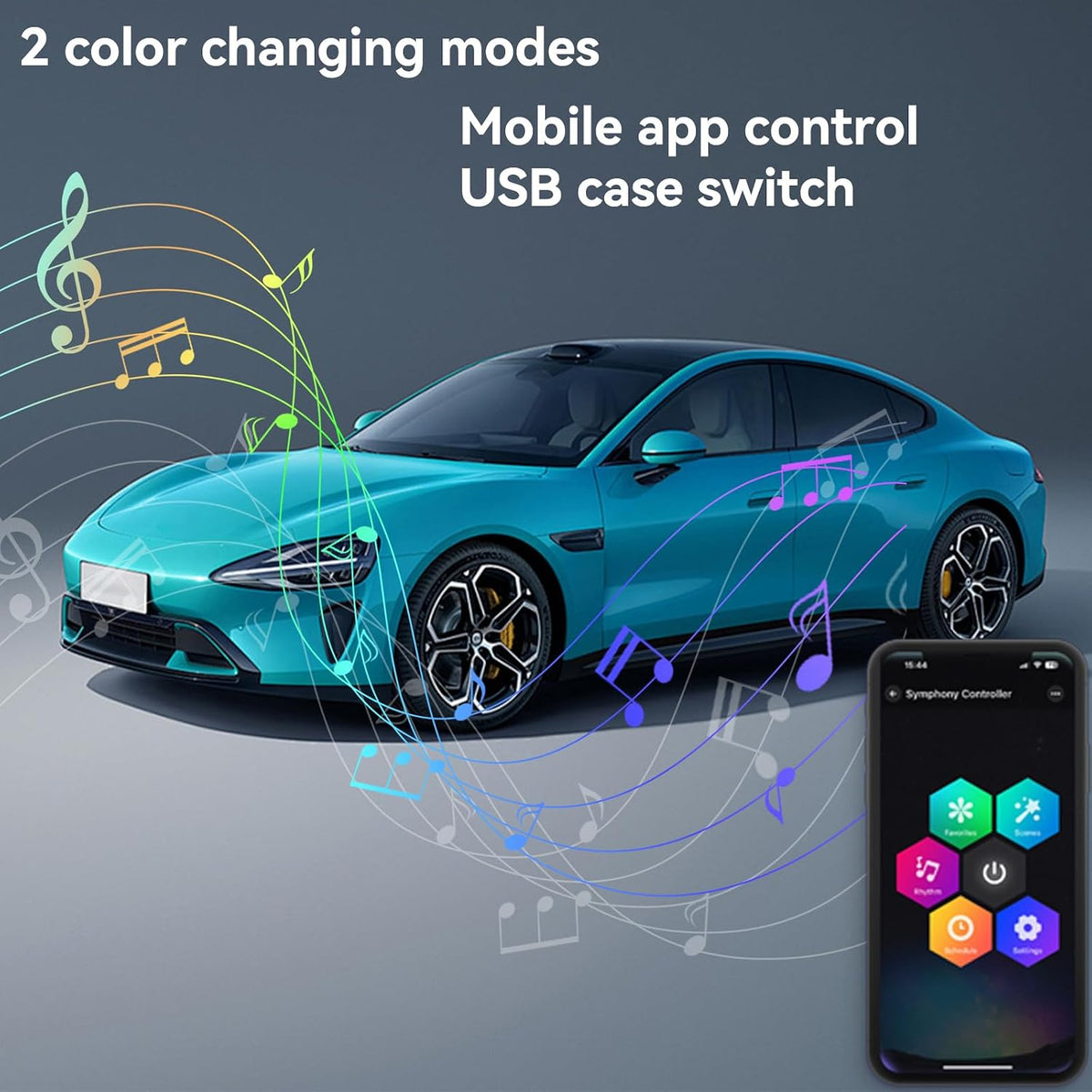 LED Coche Interior, Luces Interior Puerto USB 5V, Controladas Por Aplicación Para Escenas Del Automóvil Y 20 Millones De Colores