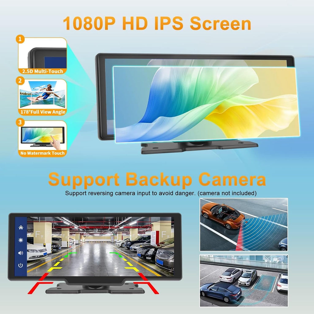 Podofo La Última Radio De Coche Portátil Inalámbrica Apple Carplay Y Android Auto,Pantalla Táctil IPS 1080P De 9,3 Pulgadas,Radio Estéreo Para Coche,Bluetooth, Aux,Control De Voz,Transmisor FM,TF