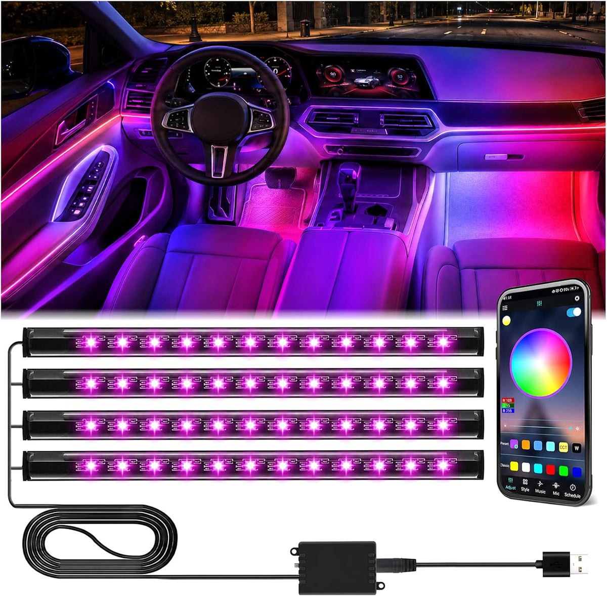 Winzwon - Iluminación Interior Para Coche, Lámpara LED, Accesorio Para Coche, Regalo Para Hombre, Mamá, Regalo Para Fiestas De Grand Mere Y Mujeres, Para Control De Aplicaciones
