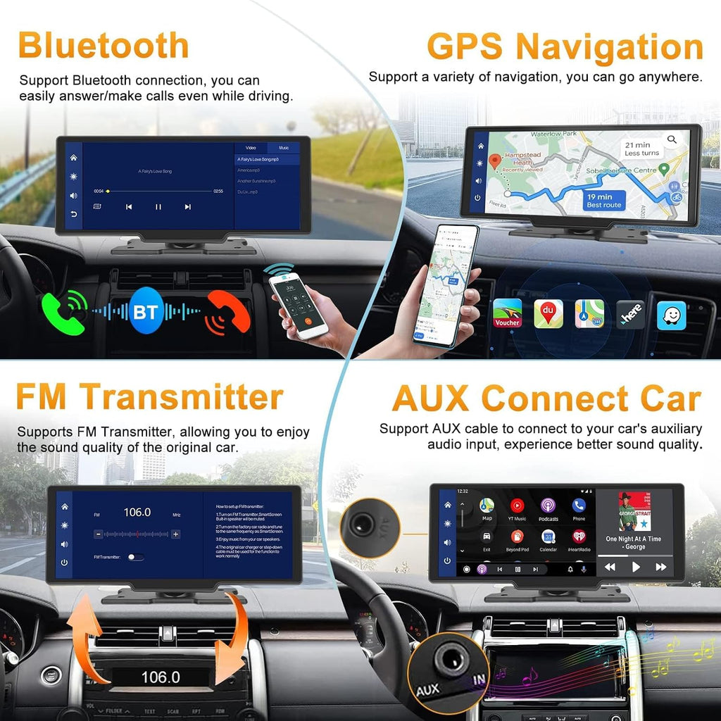 Podofo La Última Radio De Coche Portátil Inalámbrica Apple Carplay Y Android Auto,Pantalla Táctil IPS 1080P De 9,3 Pulgadas,Radio Estéreo Para Coche,Bluetooth, Aux,Control De Voz,Transmisor FM,TF