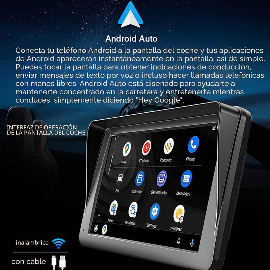 Compatible for Inalámbrico Carplay Android Auto 7" Portátil Estéreo Auto Monitor De Pantalla Táctil HD Radio Para Automóvil Con Bluetooth Mirrorlink Transmisor FM Puerto De Tarjeta AUX/USB/TF
