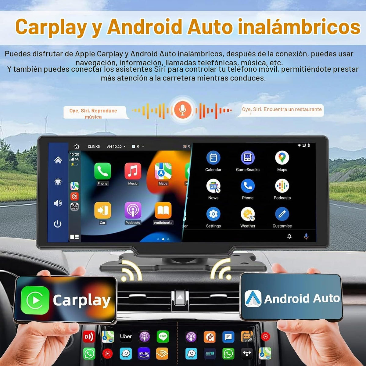 Podofo La Última Radio De Coche Portátil Inalámbrica Apple Carplay Y Android Auto,Pantalla Táctil IPS 1080P De 9,3 Pulgadas,Radio Estéreo Para Coche,Bluetooth, Aux,Control De Voz,Transmisor FM,TF