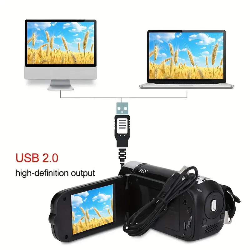 Cámara negra con pantalla LED abatible giratoria de 270°