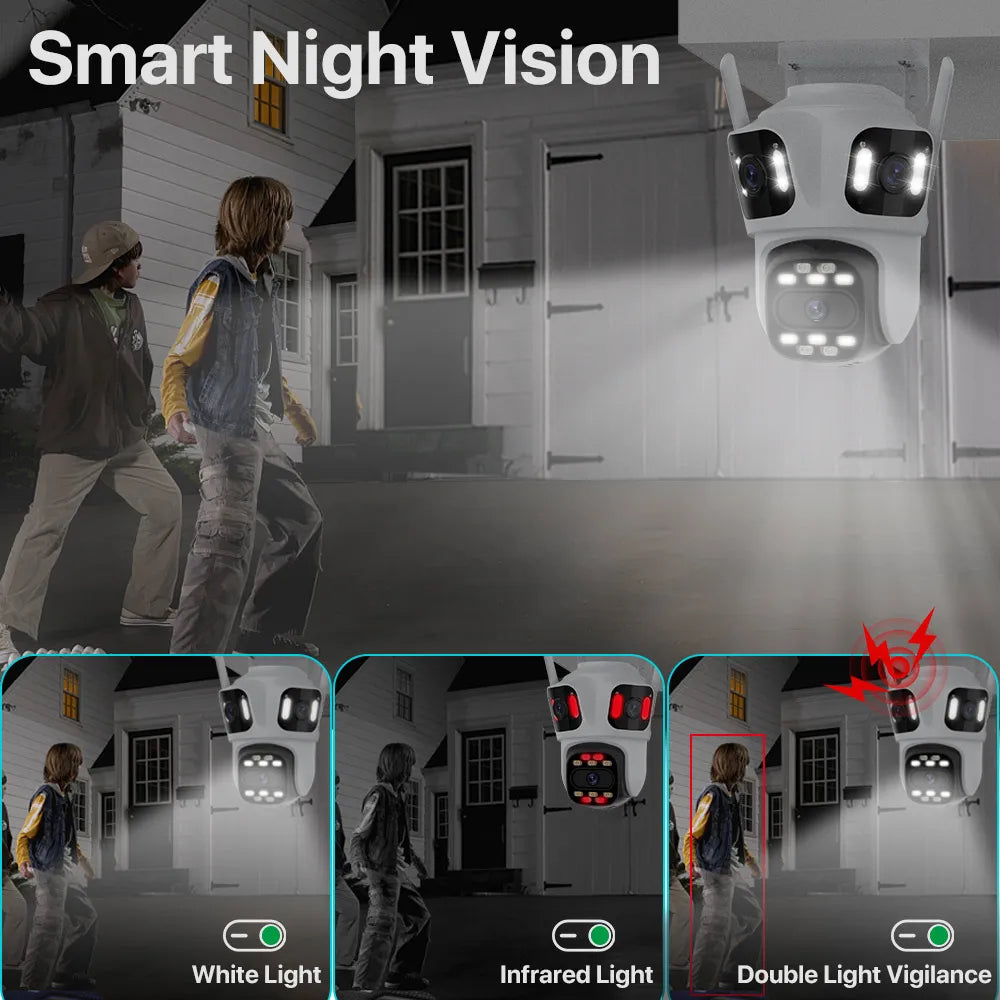 Cámara de seguridad WiFi para exteriores de 6K HD con tres lentes