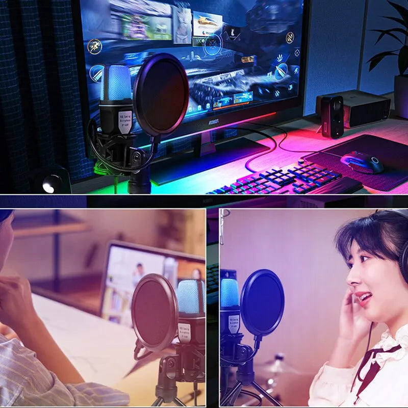Micrófono gaming USB RGB para podcast y streaming