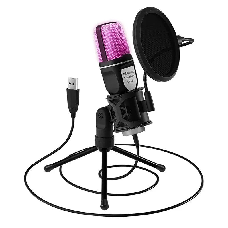 Micrófono gaming USB RGB para podcast y streaming