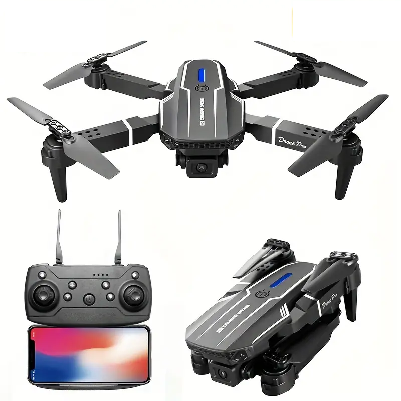 Dron cuadricóptero E88 con cámaras duales HD - Negro (cámara dual HD)