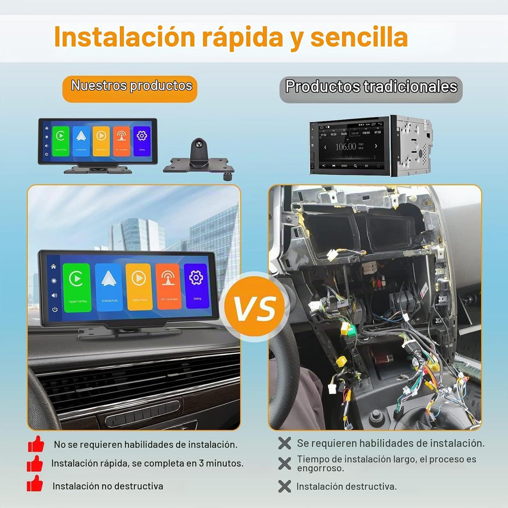 Podofo La Última Radio De Coche Portátil Inalámbrica Apple Carplay Y Android Auto,Pantalla Táctil IPS 1080P De 9,3 Pulgadas,Radio Estéreo Para Coche,Bluetooth, Aux,Control De Voz,Transmisor FM,TF