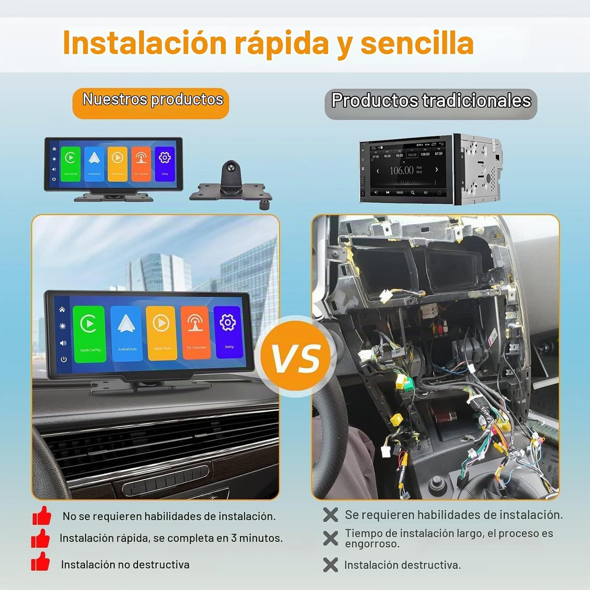 Podofo La Última Radio De Coche Portátil Inalámbrica Apple Carplay Y Android Auto,Pantalla Táctil IPS 1080P De 9,3 Pulgadas,Radio Estéreo Para Coche,Bluetooth, Aux,Control De Voz,Transmisor FM,TF