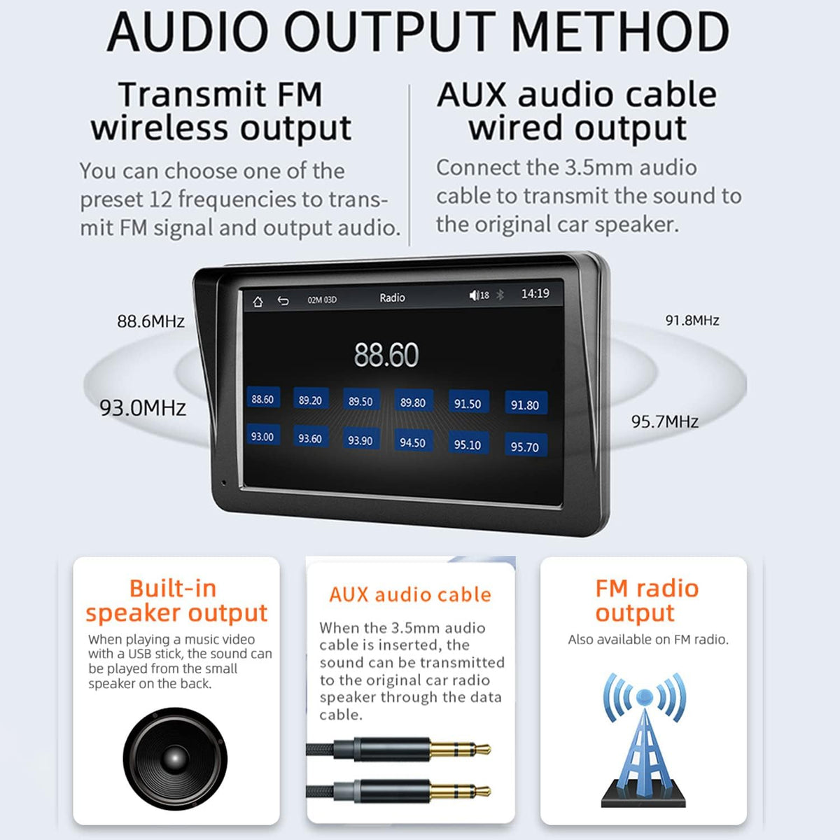 Compatible for Inalámbrico Carplay Android Auto 7" Portátil Estéreo Auto Monitor De Pantalla Táctil HD Radio Para Automóvil Con Bluetooth Mirrorlink Transmisor FM Puerto De Tarjeta AUX/USB/TF