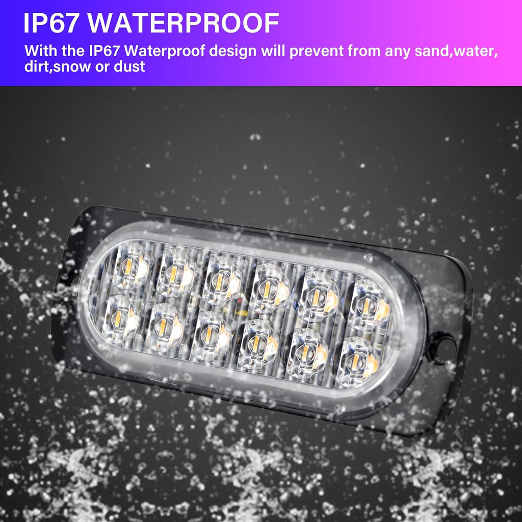 PICAA 2 Piezas Luces De Advertencia De Emergencia De Ámbar De 12 LED, Barra De Luz Estroboscópica Intermitente Peligro 12V 24V Para Coche Offroad Camión
