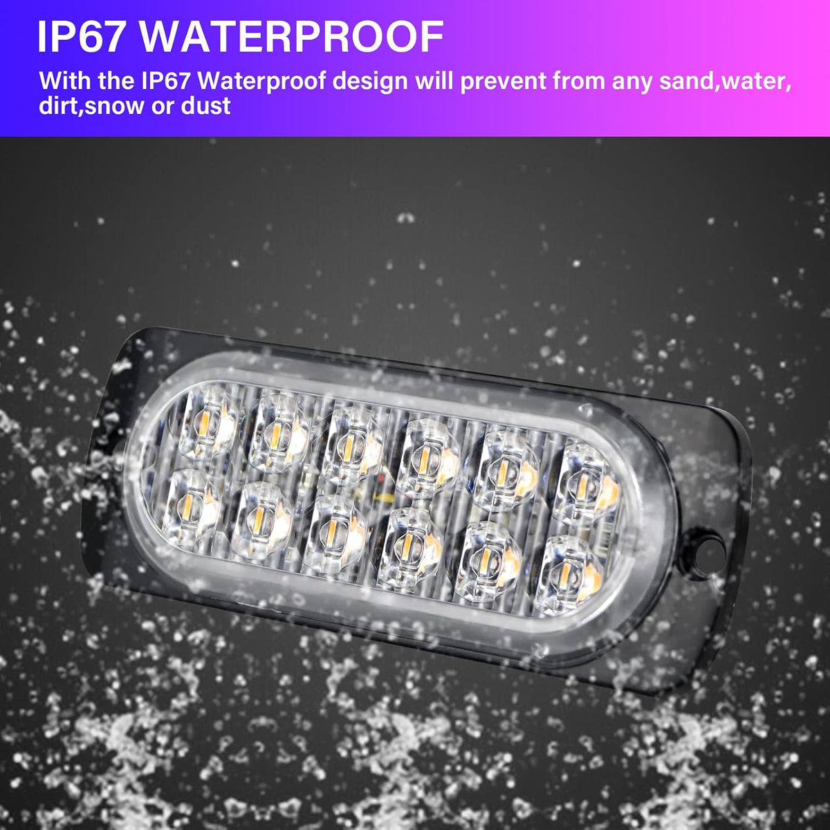 PICAA 2 Piezas Luces De Advertencia De Emergencia De Ámbar De 12 LED, Barra De Luz Estroboscópica Intermitente Peligro 12V 24V Para Coche Offroad Camión