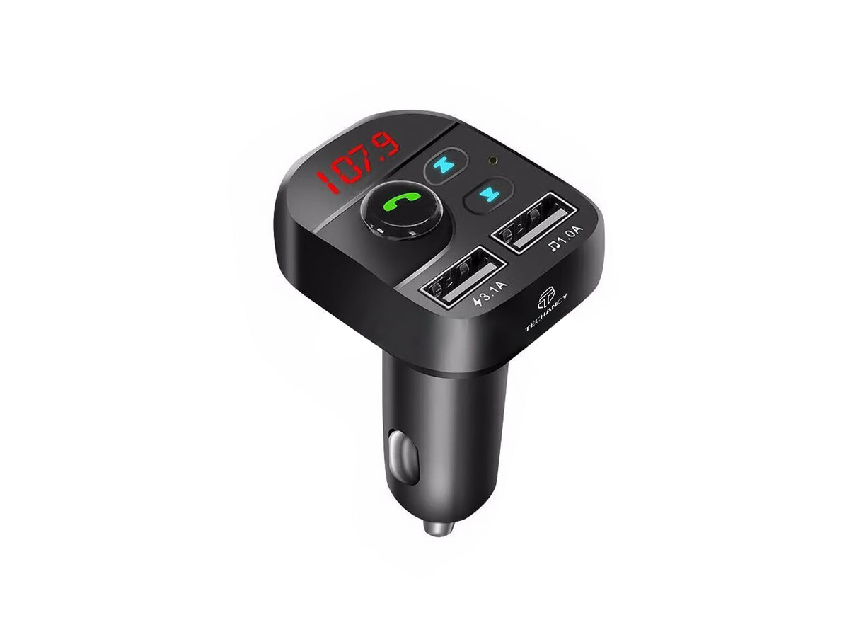 Reproductor MP3 para coche Techancy negro TE0863, carga rápida de 3,1 A, conexión FM+Bluetooth, entrada 12-24 V