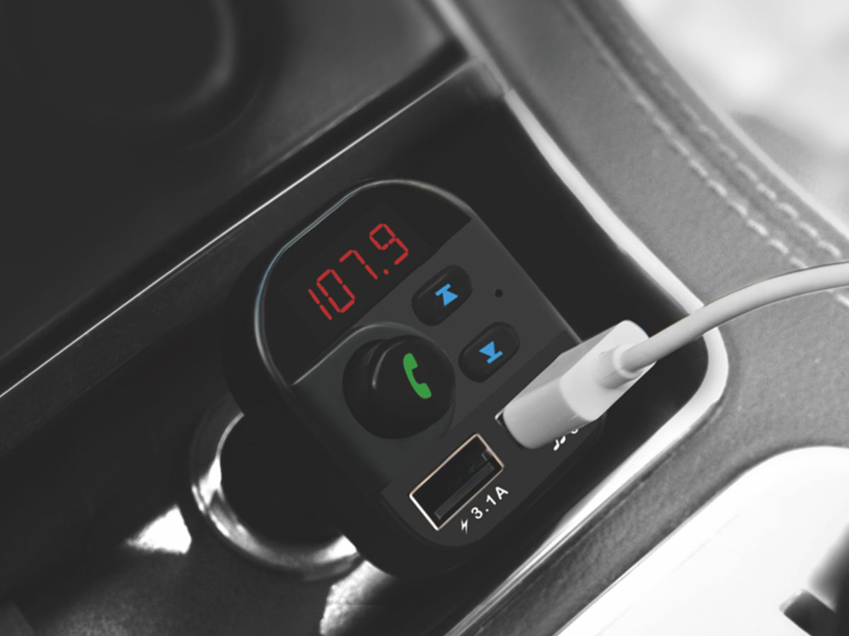 Reproductor MP3 para coche Techancy negro TE0863, carga rápida de 3,1 A, conexión FM+Bluetooth, entrada 12-24 V