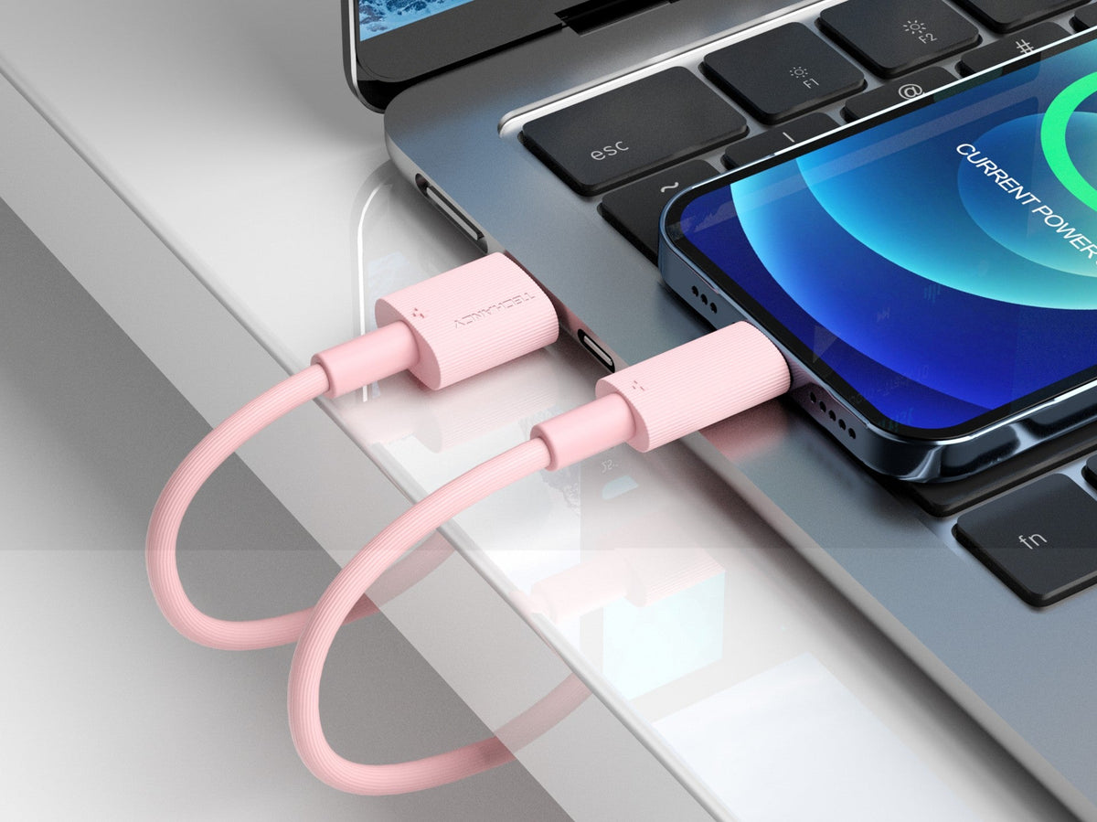Cable de datos USB a Lightning Techancy rosa TB1768, longitud 1 m, soporta corriente de 3 A y transferencia de datos de 480 Mbps