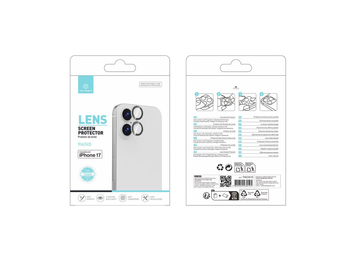 Techancy Protector de Lente para iPhone 17 TO6004 9H Ultrafino Alta Definición Antirrayas Antihuellas Transparente