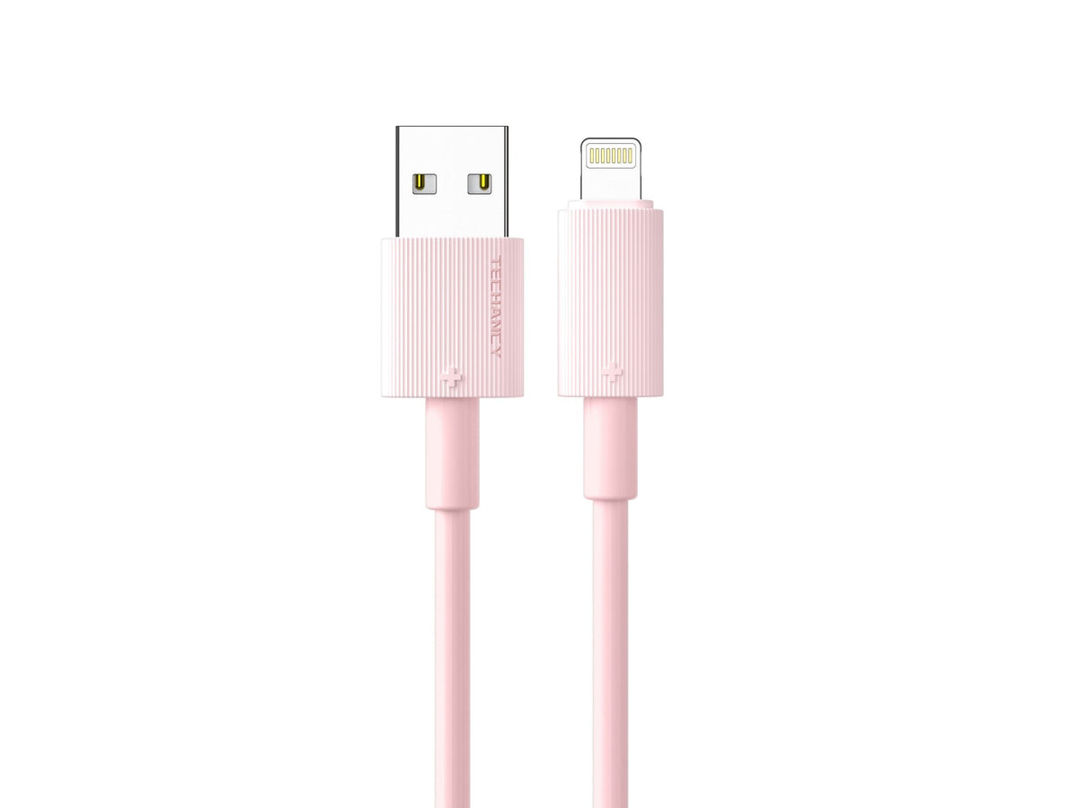 Cable de datos USB a Lightning Techancy rosa TB1768, longitud 1 m, soporta corriente de 3 A y transferencia de datos de 480 Mbps