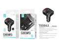 Techancy Leitor Mp3 Para Automóvel Preto TE0863, Carregamento Rápido De 3,1 A, Ligação Fm+Bluetooth, Entrada 12-24 V