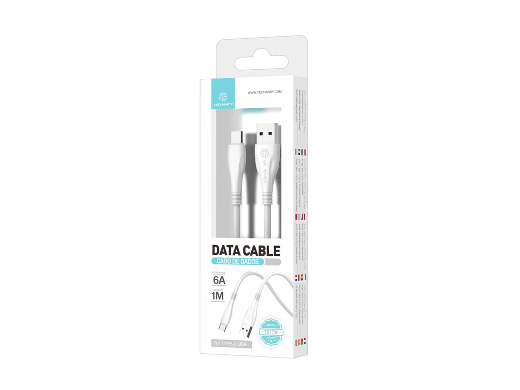 Cable de Datos de Carga Superrápida Techancy 6A Blanco TB1730, Puerto USB Tipo C, 1 M de longitud, Carga Rápida