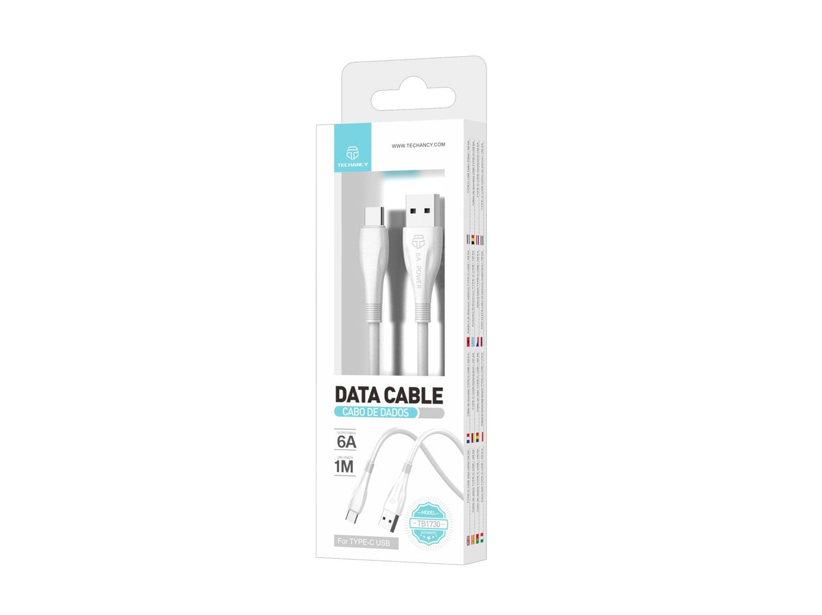 Cable de Datos de Carga Superrápida Techancy 6A Blanco TB1730, Puerto USB Tipo C, 1 M de longitud, Carga Rápida
