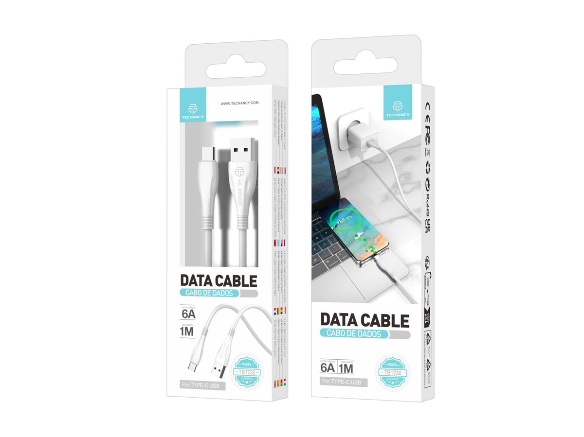 Cable de Datos de Carga Superrápida Techancy 6A Blanco TB1730, Puerto USB Tipo C, 1 M de longitud, Carga Rápida